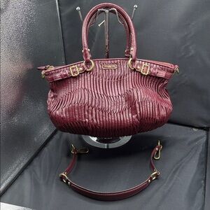 Coach Madison’s Burgundy Pleated Leather Satchel with Gold Hardware. Preloved
